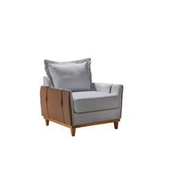 Kit 2 Poltronas Évora Linho Cinza com Couríssmo Nozes Acabamento com Cinto - 2