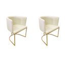 Ver imagem 1 de Cadeira Poltrona Decorativa Luxo Zoe Tecido Bouclé Base de Metal Dourado Fosco Kit 2 Peças Poltronas