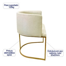 Cadeira Poltrona Decorativa Luxo Zoe Tecido Bouclé Base de Metal Dourado Fosco Kit 2 Peças Poltronas - 3