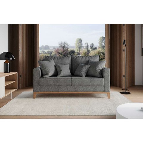 Sofá 2 Lugares Beny Base de Madeira Linho Cinza Harpia Decor