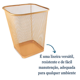 Lixeira Cesto Lixo Escritório Quarto Retangular Dourado Ouro 12l - 3