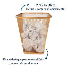 Lixeira Cesto Lixo Escritório Quarto Retangular Dourado Ouro 12l - 4