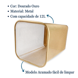 Lixeira Cesto Lixo Escritório Quarto Retangular Dourado Ouro 12l - 5