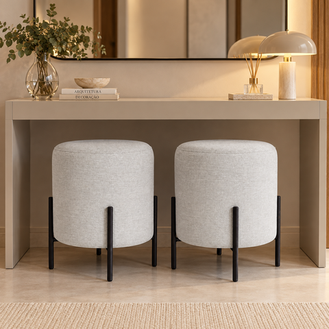 Kit 02 Puff Siena 45cm Decorativo Puffe Banqueta Tecido Linho