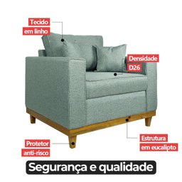 Kit 2 Poltrona Sofa Benny Linho Bege com Almofada Base de Madeira Castanho - arkell - 5