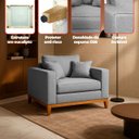 Ver imagem 3 de Kit 2 Poltrona Sofa Benny Linho Cinza com Almofada Base de Madeira Castanho - Arkell