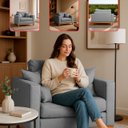 Ver imagem 2 de Kit 2 Poltrona Sofa Benny Linho Cinza com Almofada Base de Madeira Castanho - Arkell