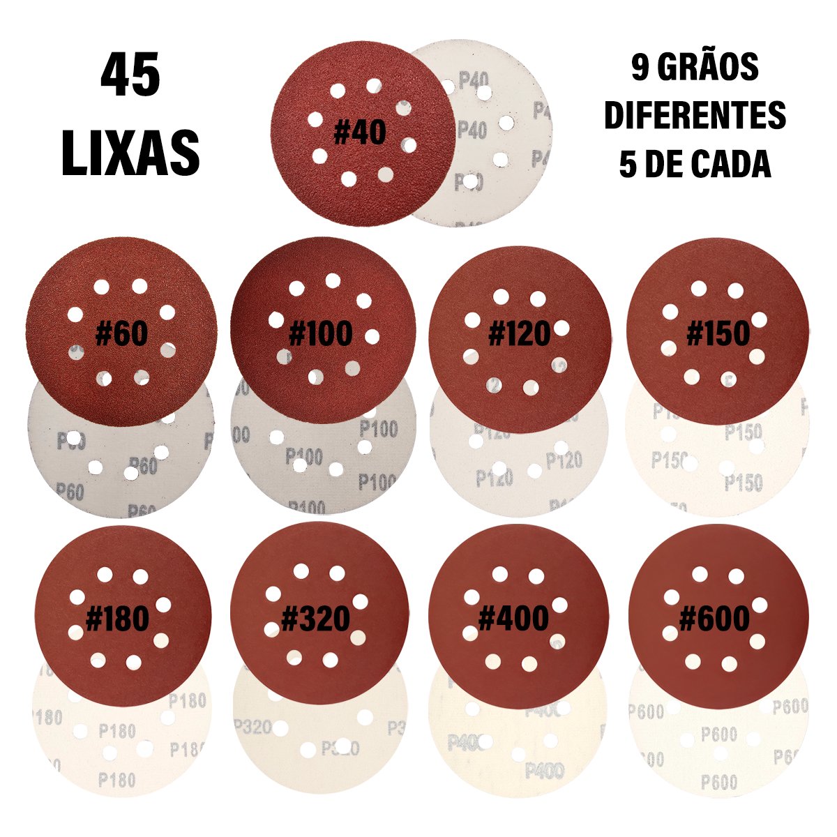 Disco de Lixa Velcro 125mm 45 Unid + Suporte P/ Disco Elite - 4