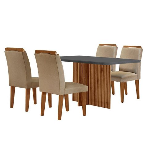 Sala de Jantar Mesa Olímpia 120cm 4 Cadeiras Athena Moderna Turim Grafite e Imbuia