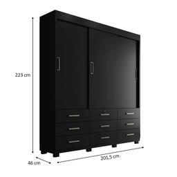 Guarda Roupa Casal 3 Portas de Correr 9 Gavetas Itapema Ll Preto - Saga Decor - 4