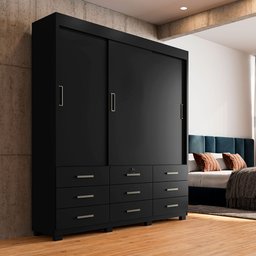 Guarda Roupa Casal 3 Portas de Correr 9 Gavetas Itapema Ll Preto - Saga Decor - 2
