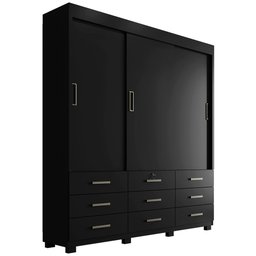Guarda Roupa Casal 3 Portas de Correr 9 Gavetas Itapema Ll Preto - Saga Decor - 1