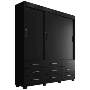 Guarda Roupa Casal 3 Portas de Correr 9 Gavetas Itapema Ll Preto - Saga Decor