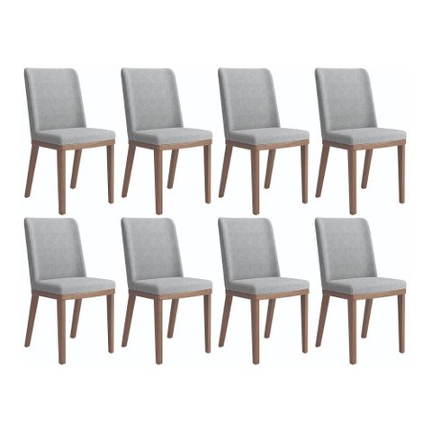Conjunto de 8 Cadeiras de Madeira Maciça Kalina Natural com Stone