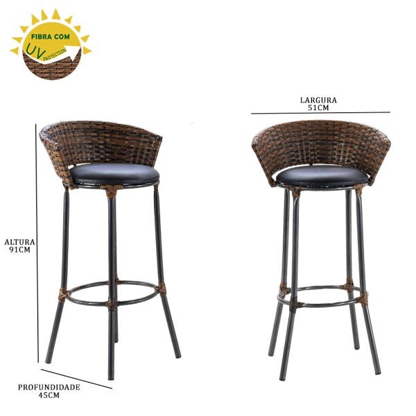 Conjunto de 2 Banquetas Charme para Área Gourmet, Bar, Balcão, Bancada, Varanda, Sacada Argila 03 - 2