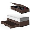 Ver imagem 1 de Cama Box Baú com Colchão de Molas Ensacadas Pillow Top Flora + Auxiliar Unique Solteiro 88cm