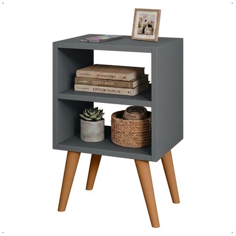 Mesa de Cabeceira com 2 Nichos e Pés Palito Estilo Escandinavo para Quarto Moderno