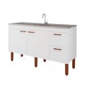 Ver imagem 1 de Gabinete de Cozinha 154cm Madeira Balcão Branco 100% MDF Pia:Branco Brilho