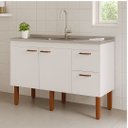 Ver imagem 2 de Gabinete de Cozinha 154cm Madeira Balcão Branco 100% MDF Pia:Branco Brilho