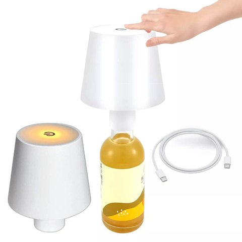 Luminaria Abajur Garrafa Recarregavel Led Mesa Quarto Sala Escrivaninha Iluminaçao Ajustavel 3 Tons 