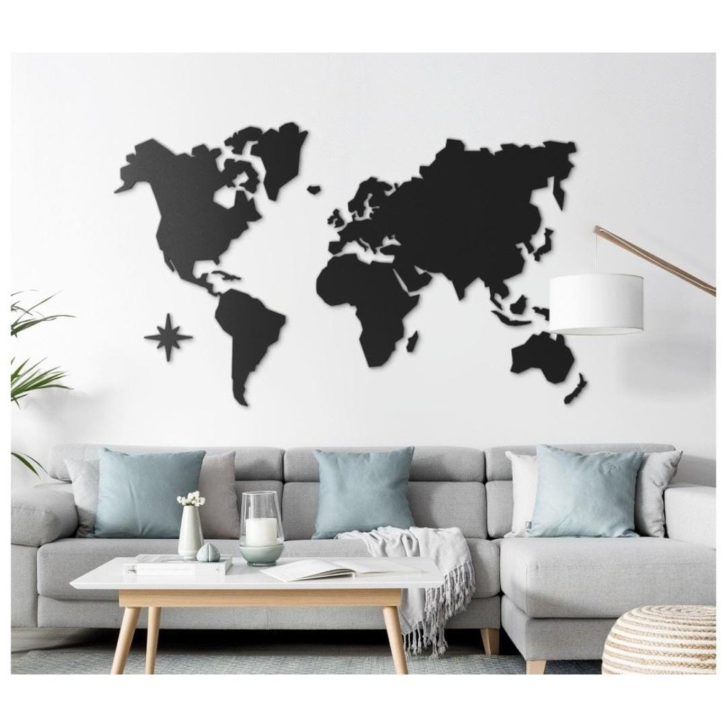 Quadro Mapa Mundi Mdf Preto Decorativo 1 Metro + Brinde - 2