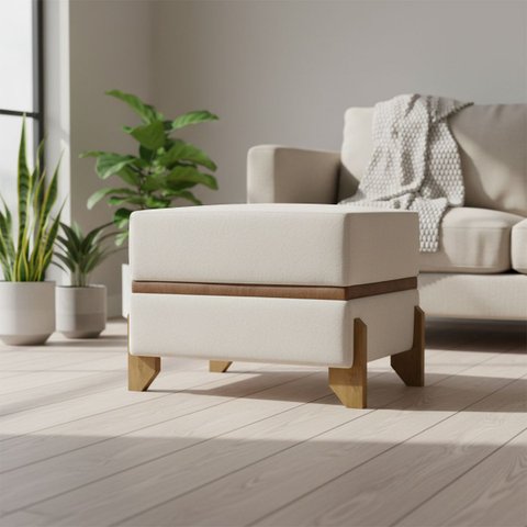 Puff Recamier Kodama 50 Cm para Sala Quarto Pé de Cama Hall de Entrada Bouclé Premium Luxo