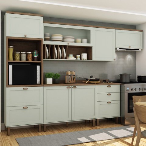 Cozinha Completa Filadélfia 7 Portas 4 Gavetas Menta - Panorama Móveis