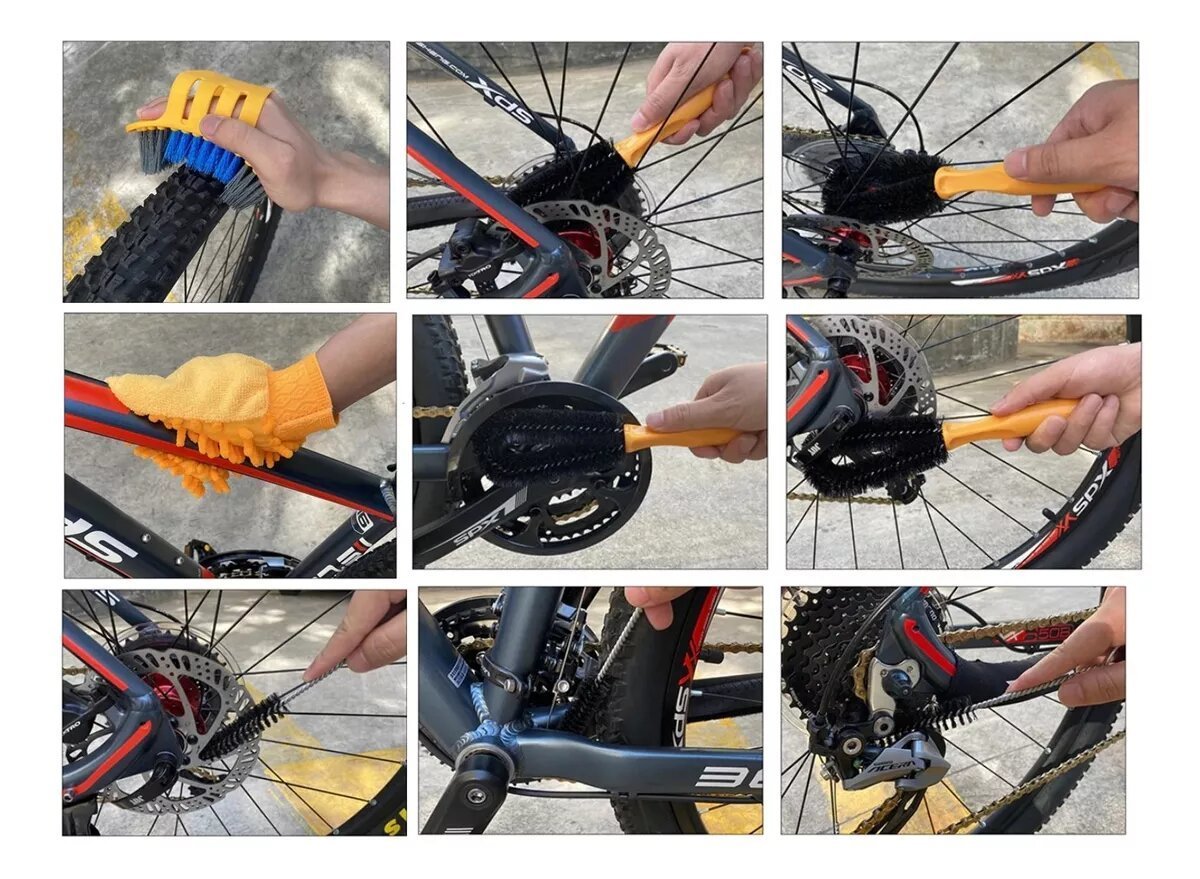 Kit Limpeza Bike Escovas Lavagem Bicicleta Lavação 6 Peças:laranja - 2