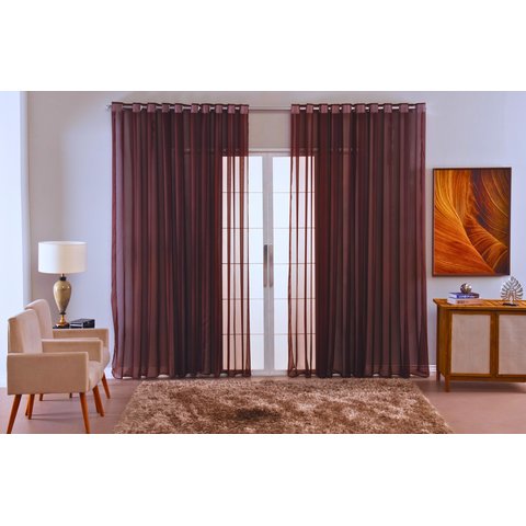 Cortina Sala Quarto Voal Liso Delicate 300x220 Transparente:marrom