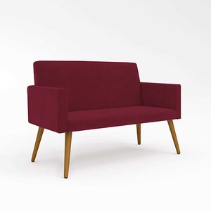 Sofá Namoradeira Pés Palito Sala, Quarto - Balaqui Decor Cor:Marsala