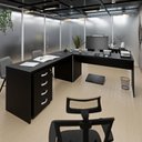 Ver imagem 1 de Conjunto Mesa de Escritório Conexão em L e Gaveteiro Volante 4 Gavetas 140cm Preto