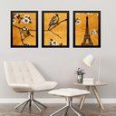 Ver imagem 1 de Kit 3 Quadros Passarinhos Paris Torre Eiffel 24x18cm - com Vidro:moldura Preta
