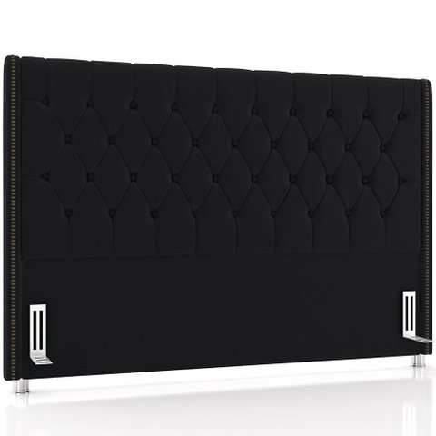 Cabeceira Cama Box Queen 160cm Estofada Frizza P05 Veludo Preto - Lyam Decor