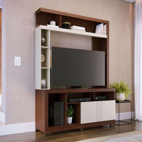 Estante para Tv até 50 Polegadas Elba 2 Portas Nogueira Real/off White Matte - Colibri