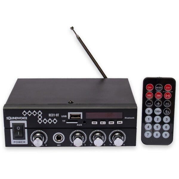 Receiver Amplificador Soundvoice 60W Rms RC01BT Bivolt Preto Bluethooth/USB/SD/FM/Mic:PRETA/UNICO - 2
