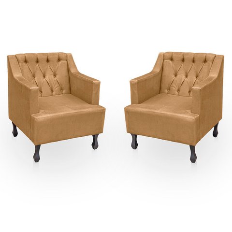 Kit 2 Poltronas para Sala de Estar Clássica Confortável e Reforçada Suede Elizabeth:capuccino