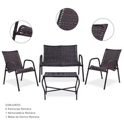 Conjunto para Área 01 Namoradeira, 02 Cadeiras e 01 Mesa - Romana - 1