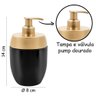 Kit Conjunto Acessórios de Pia Banheiro Lavabo Preto Tampa Dourado 3 Peças Forma Dispenser - 3