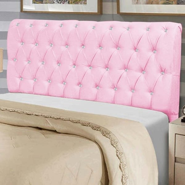 Cabeceira Estofada Paris 140CM Casal Strass Suede Rosa - D A DECOR