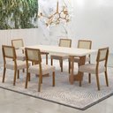 Ver imagem 1 de Mesa de Jantar Liz 160x80cm Vidro 40mm Cinamomo Off White com Kit 6 Cadeiras Linho Bege - Valdemó