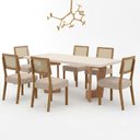 Ver imagem 2 de Mesa de Jantar Liz 160x80cm Vidro 40mm Cinamomo Off White com Kit 6 Cadeiras Linho Bege - Valdemó