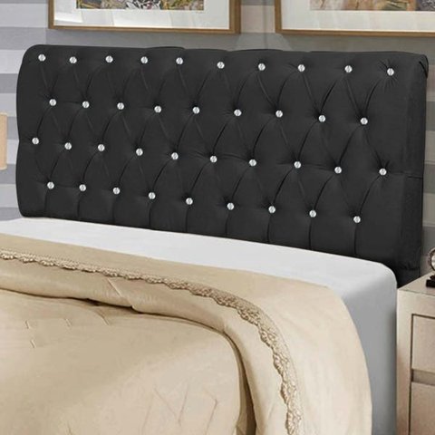 Cabeceira Estofada Paris 140CM Casal Strass Courino Preto - D A DECOR