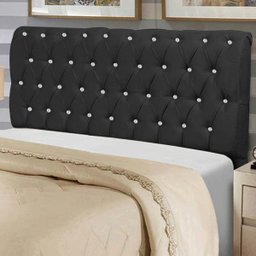 Cabeceira Estofada Paris 160CM Queen Strass Courino Preto - D A DECOR - 4