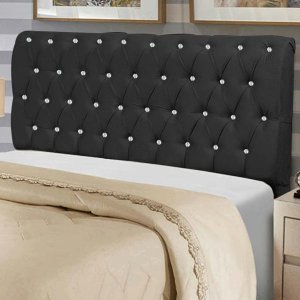 Cabeceira Estofada Paris 160CM Queen Strass Courino Preto - D A DECOR