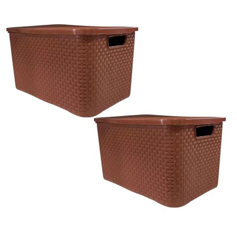 Kit C/ 2 Organizador Rattan C/ Tampa 40 Litros Marrom 25602