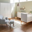 Ver imagem 1 de Kit Quarto Theo com Pés Square Mel - Berço + Cômoda 6 Gavetas + Guarda-Roupa 3 Portas + Poltrona de