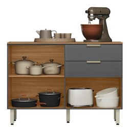 Balcão Cozinha Alba 120cm 2 Portas e 2 Gavetas Amêndola Touch/grafito Prime Tx com Tampo Mdp - Dem - 3