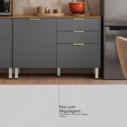 Balcão Cozinha Alba 120cm 2 Portas e 2 Gavetas Amêndola Touch/grafito Prime Tx com Tampo Mdp - Dem - 5
