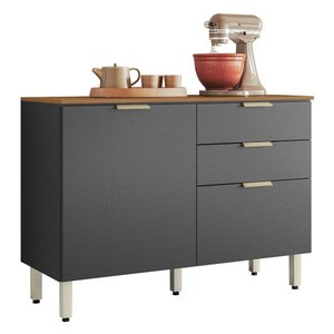 Balcão Cozinha Alba 120cm 2 Portas e 2 Gavetas Amêndola Touch/grafito Prime Tx com Tampo Mdp - Dem