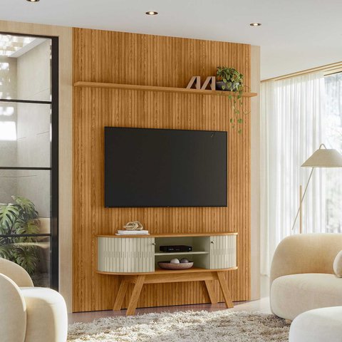 Conjunto Painel e Rack de Tv New Silverstone Arco 762 Madetec